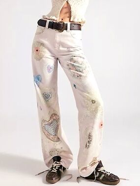 NWT We The Free, x Free People Tinsley Illusions Heart Printed Jeans 💛
